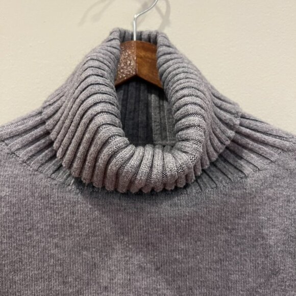 Womens Sweater Pants Set Medium Gray Turtleneck Cable Knit Ribbed Wide Leg Comfy - Picture 4 of 15